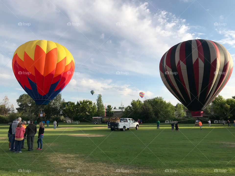 Colorful hot-air-balloons at a summer festival in Prineville in Central Oregon on a summer morning 