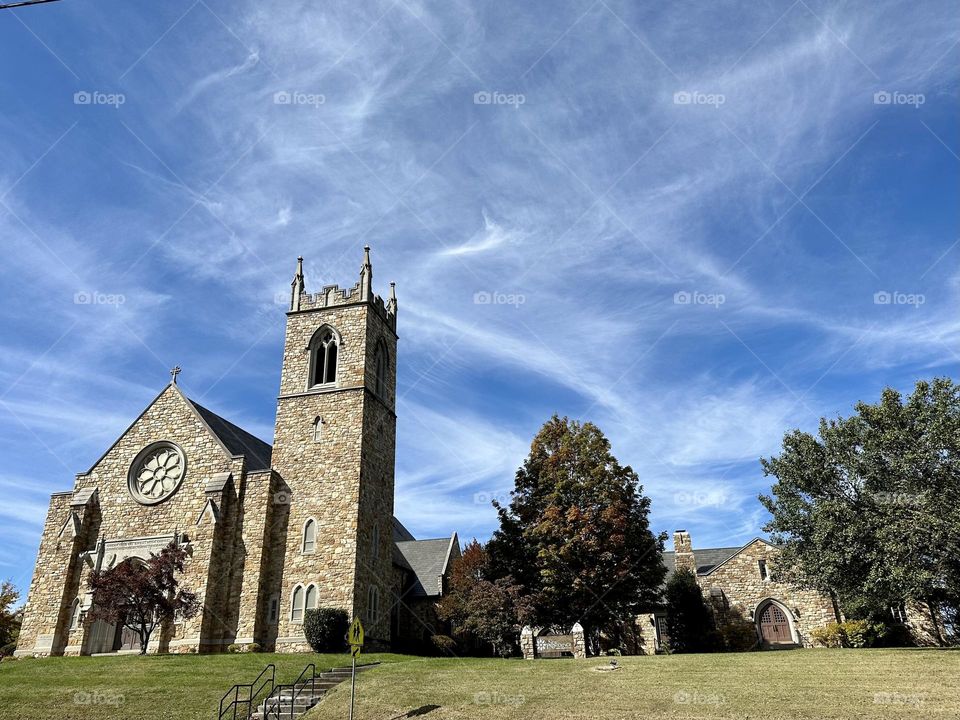 New Providence Church in Maryville a small East Tennessee town outside of Knoxville with clear blue sky background