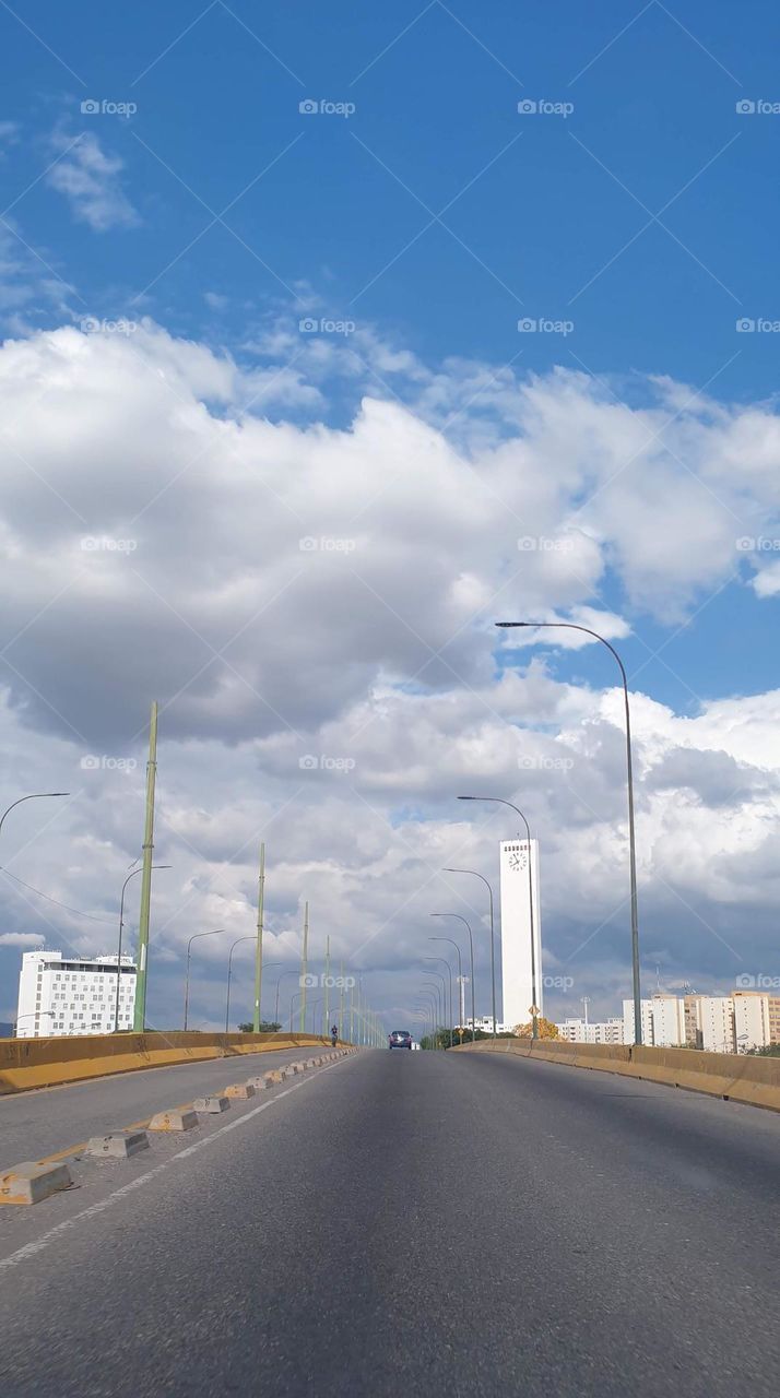 white clouds in the blue sky and beautiful landscape from via Barquisimeto passing by the obelisk