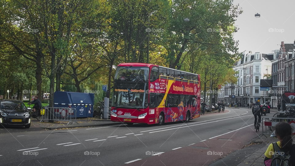 A tour bus in Amsterdam 