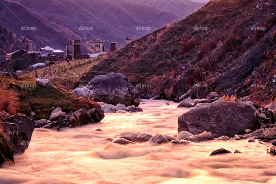 Water stream in valley, Ushguli Georgia 