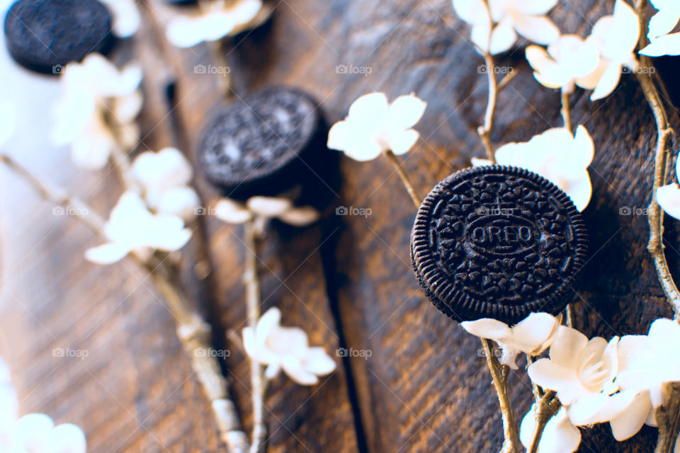 Spring cherry blossom conceptual Oreo bouquet cookie art photography 