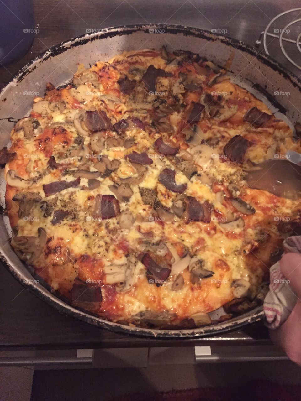My first homemade, handmade pizza. It was very good, but not as moms 