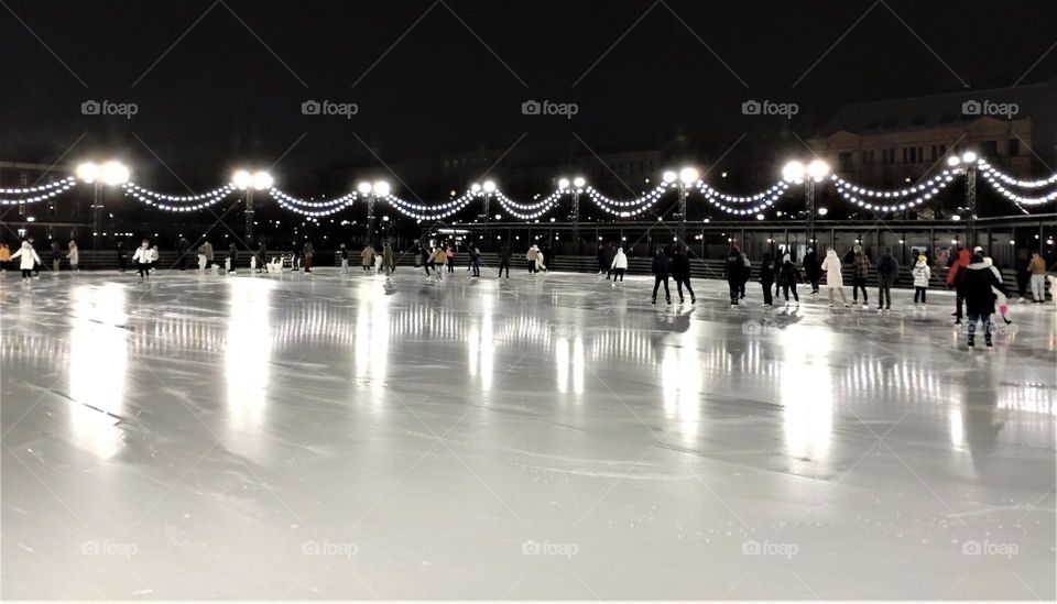 Evening skating⛸️⛸️ Winter❄️❄️Ice rink⛸️⛸️