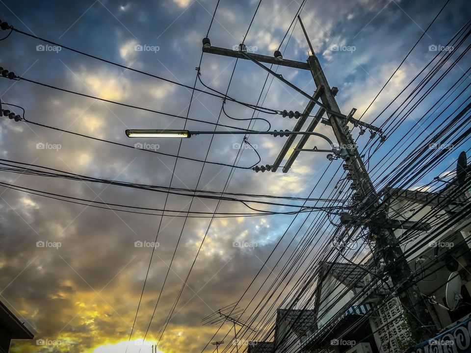 Overhead electricity wires, Phitsanulok, Thailand 