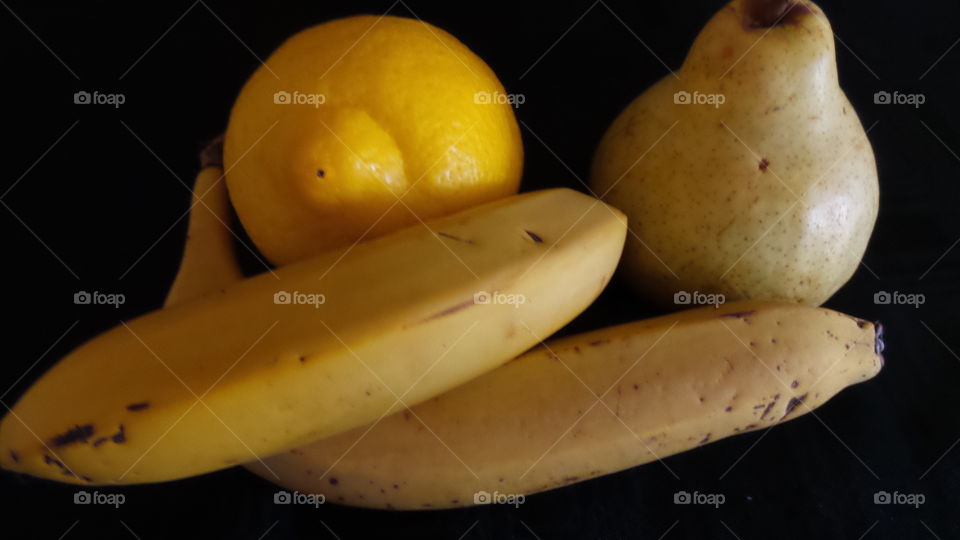 yellow banana, lemon, pear