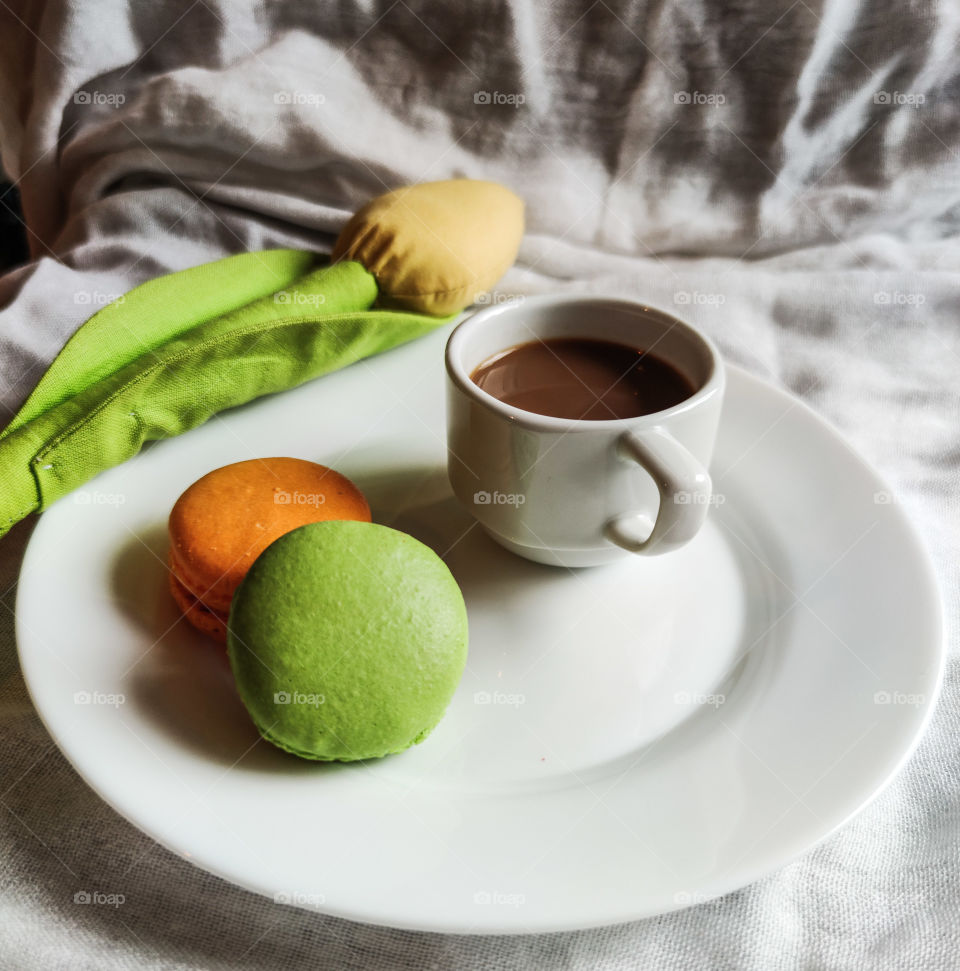 Coffee and french macarons