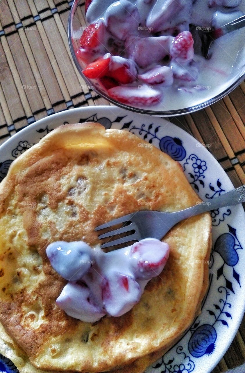 Pancakes with strawberries. Pancakes with strawberries