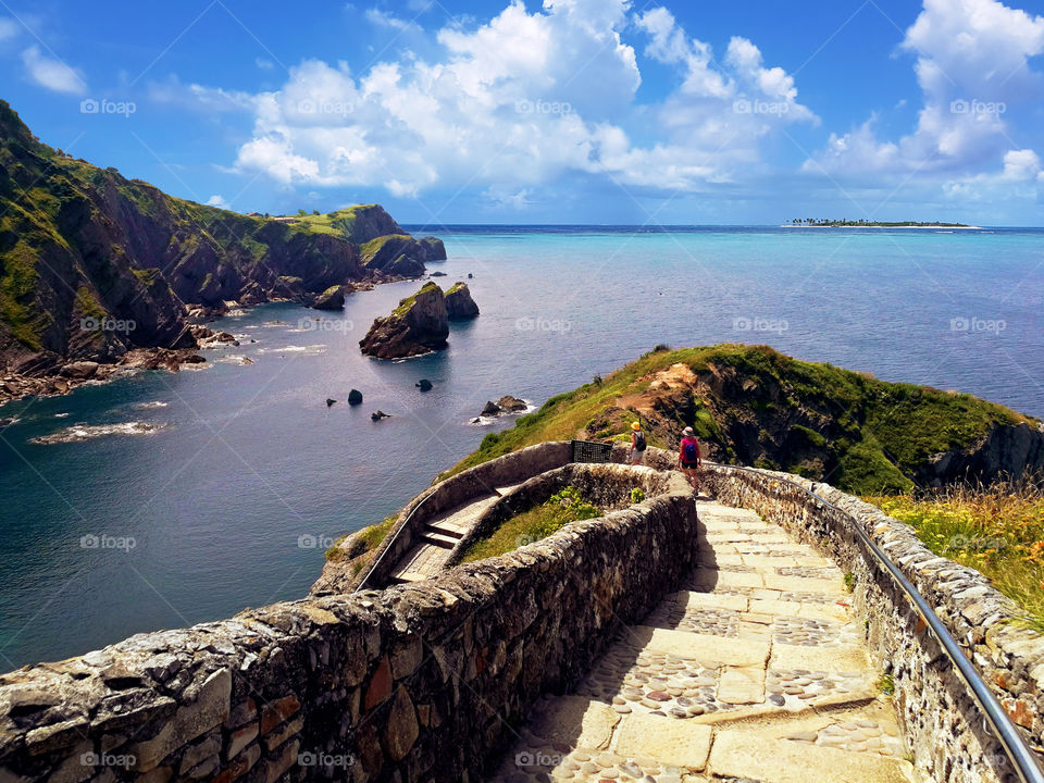 Idyllic scene descending San Juan de Gaztelugatxe in Spain. A Famous place where Game of Thrones has been recorded