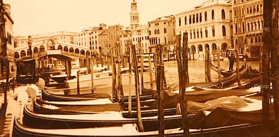 Sepia image of Venice in the snow