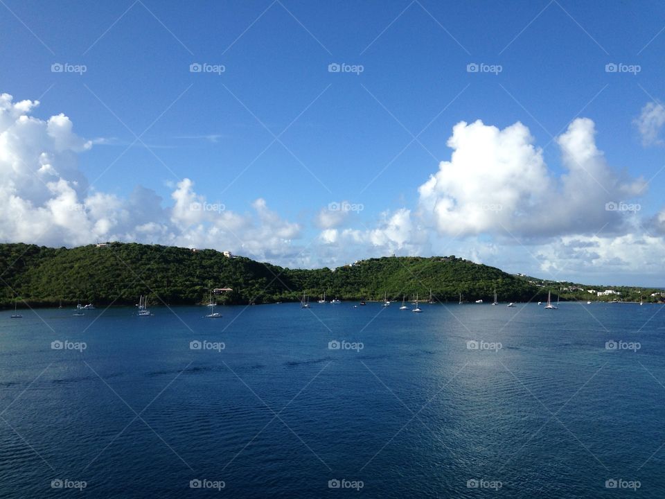 Caribbean island port on a sunny morning