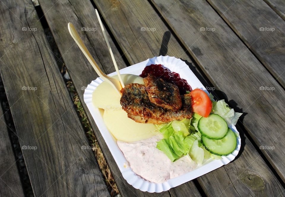 Lunch by the ocean: fried herring, mashed potatoes.