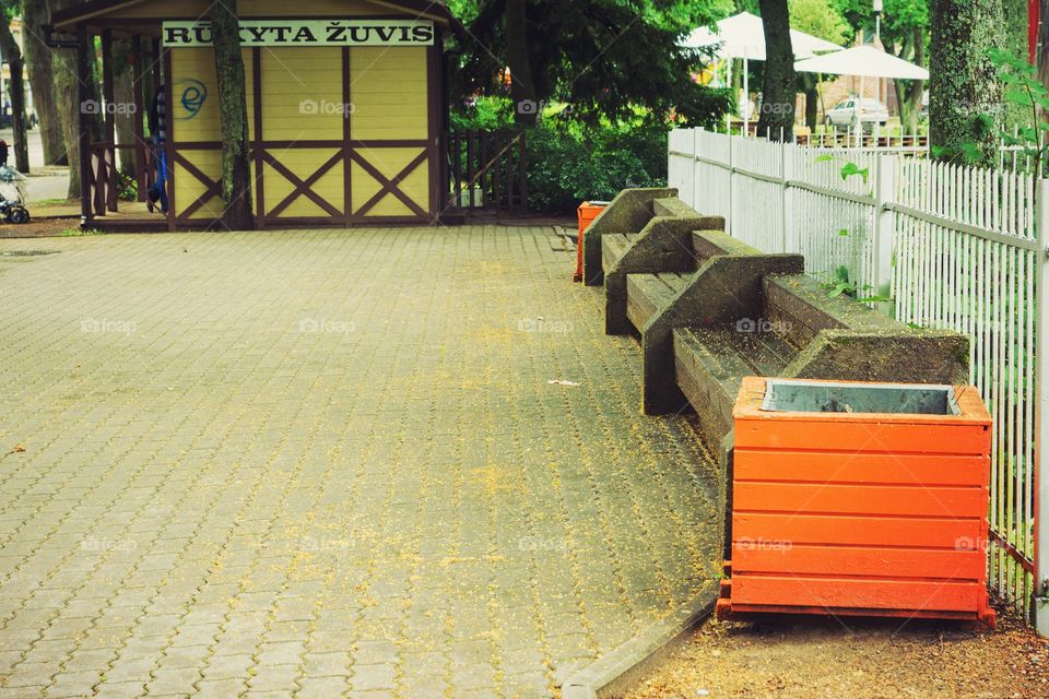 Bench on street