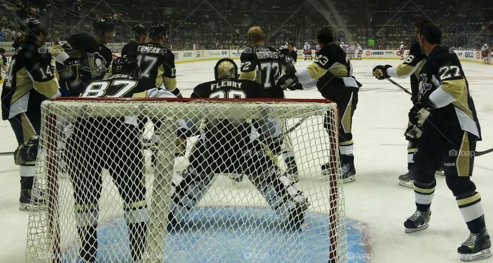 Pittsburgh Penguins practicing before the game starts