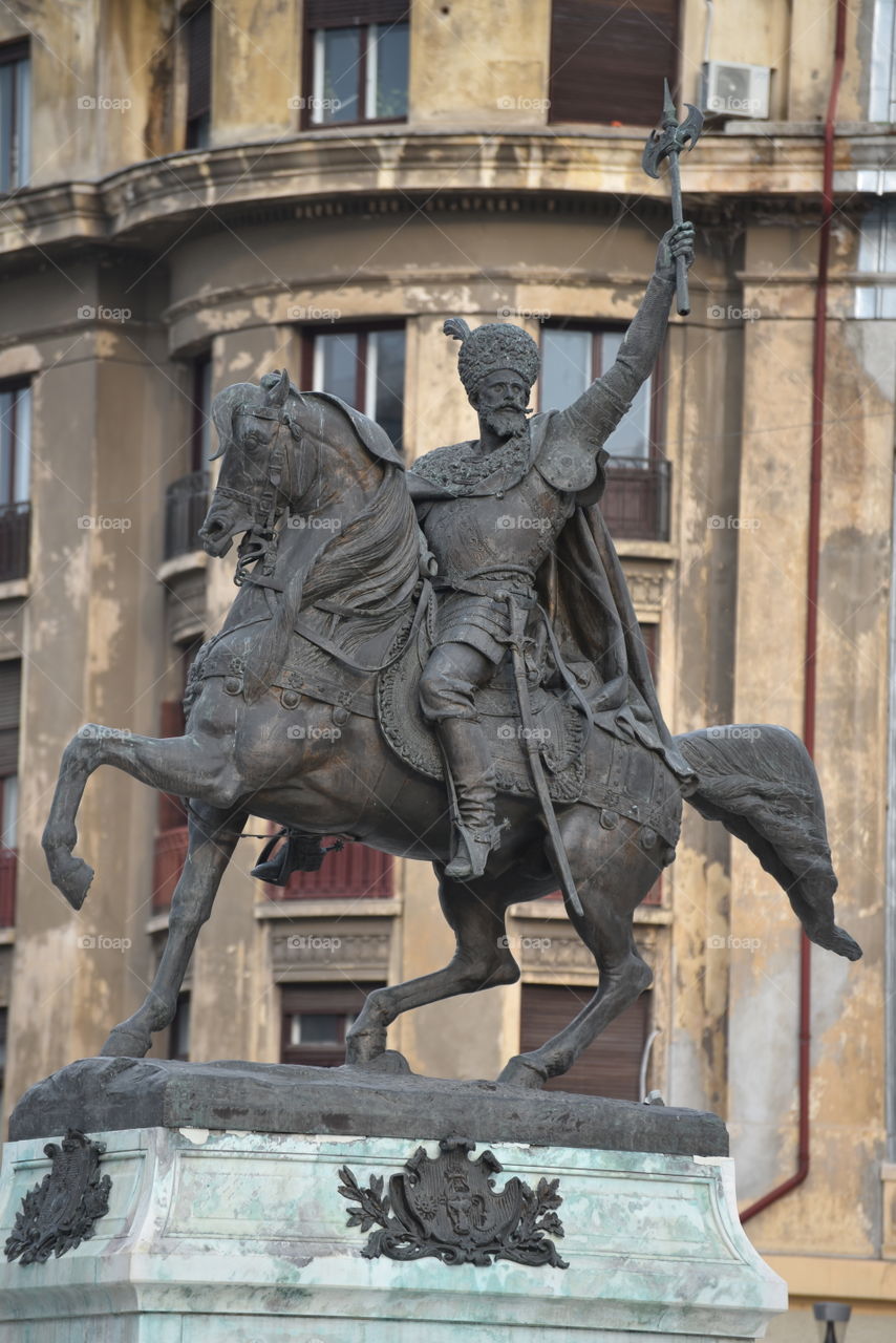 Statue of Michael the Brave  downtown in Bucharest, Romania 