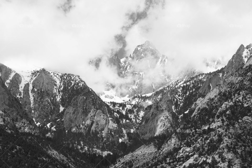 A intimate landscape of Mt Whitney trying to peak through the clouds!