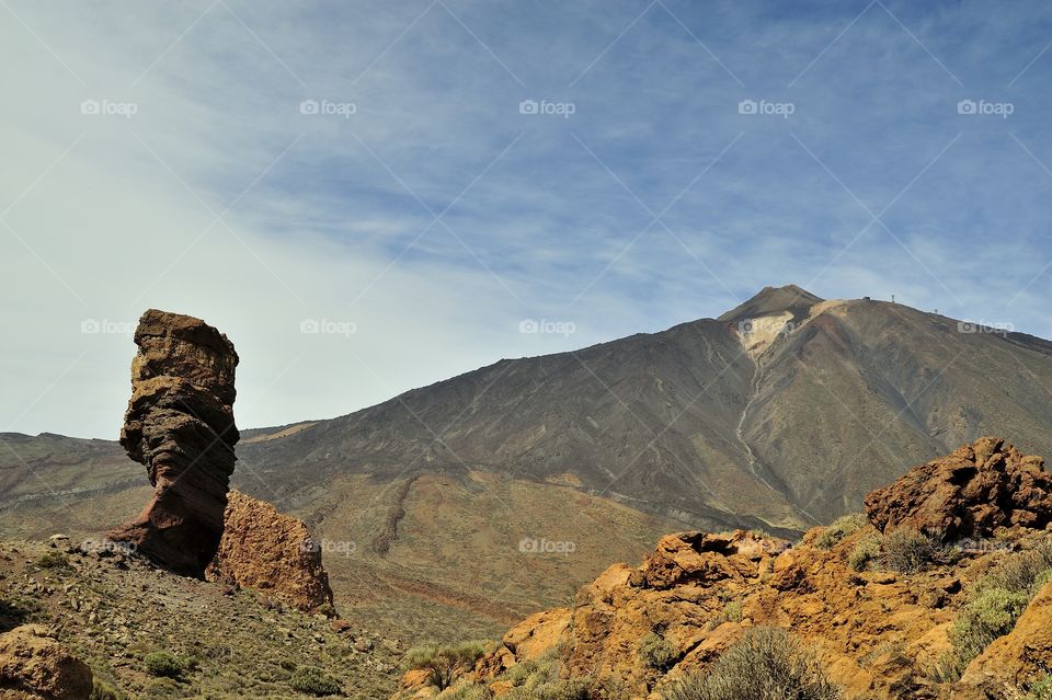 Teide Volcano and Roque Cinchado in Teide National Park, Tenerife (Canary Island).
