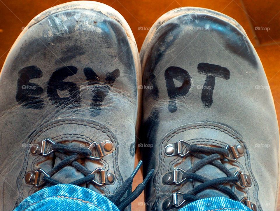 Dusty shoes in Egypt. My shoes after walking around the pyramids in Giza, Egypt