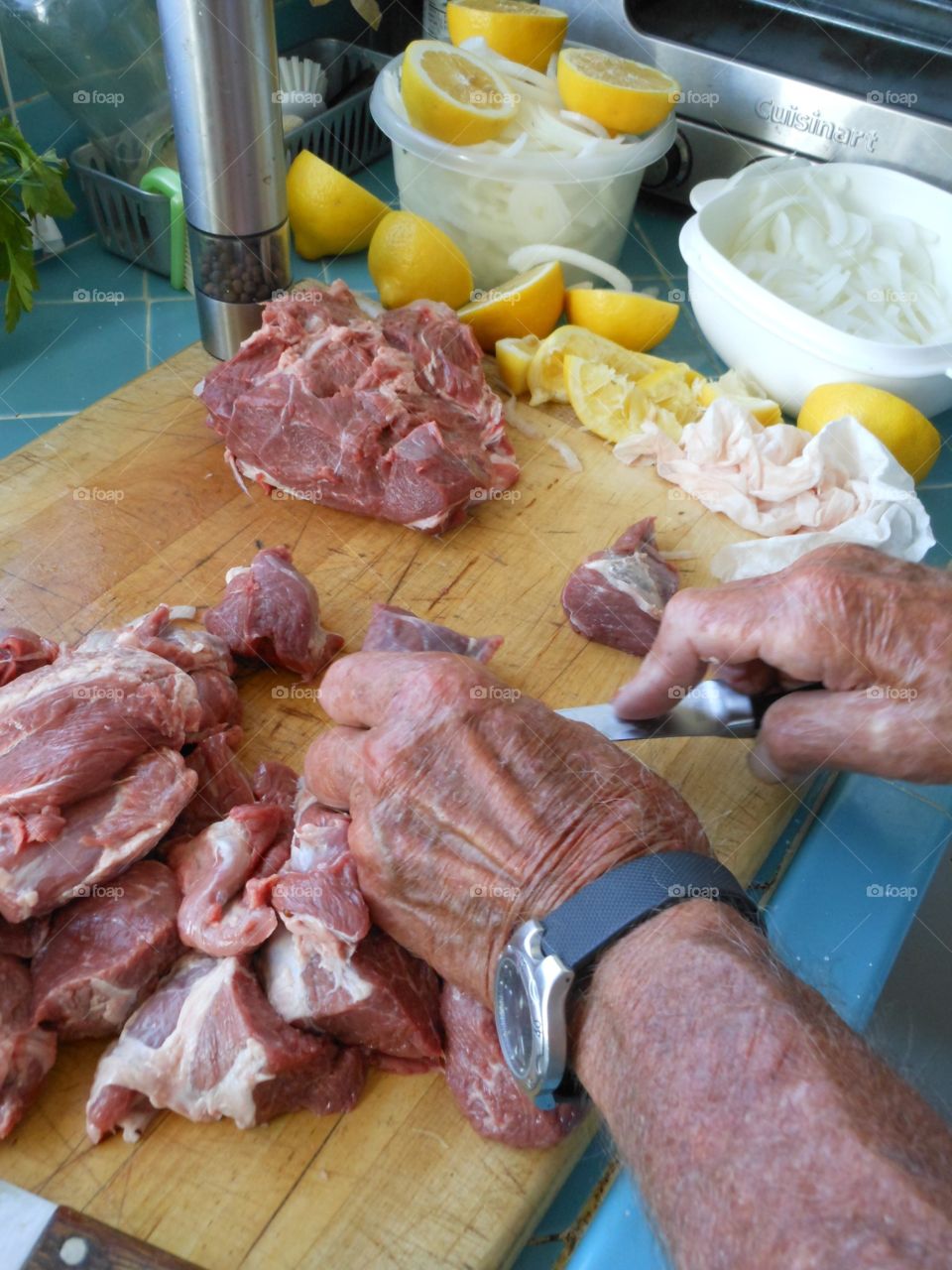 Preparing lamb for Russian shashlik