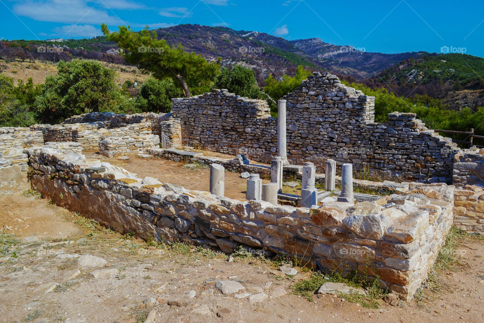 Panoramic view of the Archaeologial site of Ailiki în Thassos Greece