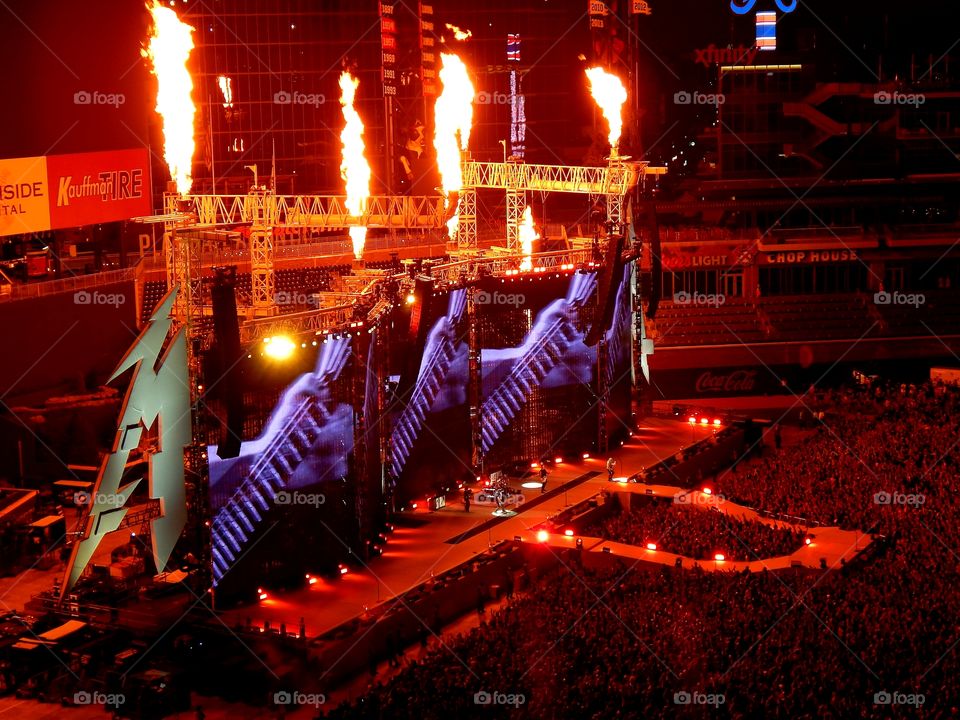 pyrotechnics at Metallica concert at SunTrust Park in Atlanta, Georgia