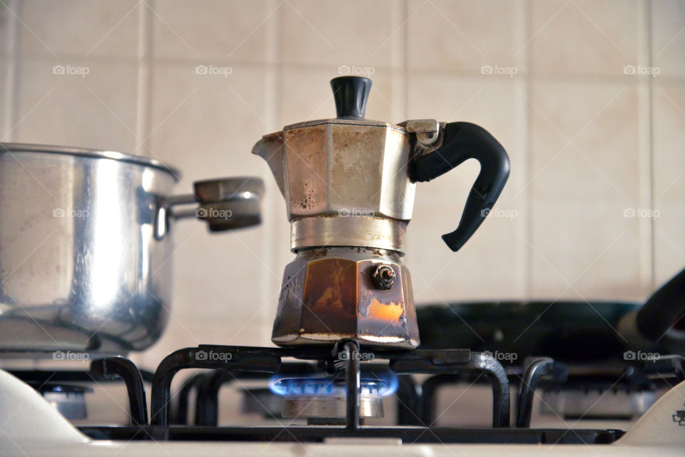 prepare an Italian coffee with old coffee house