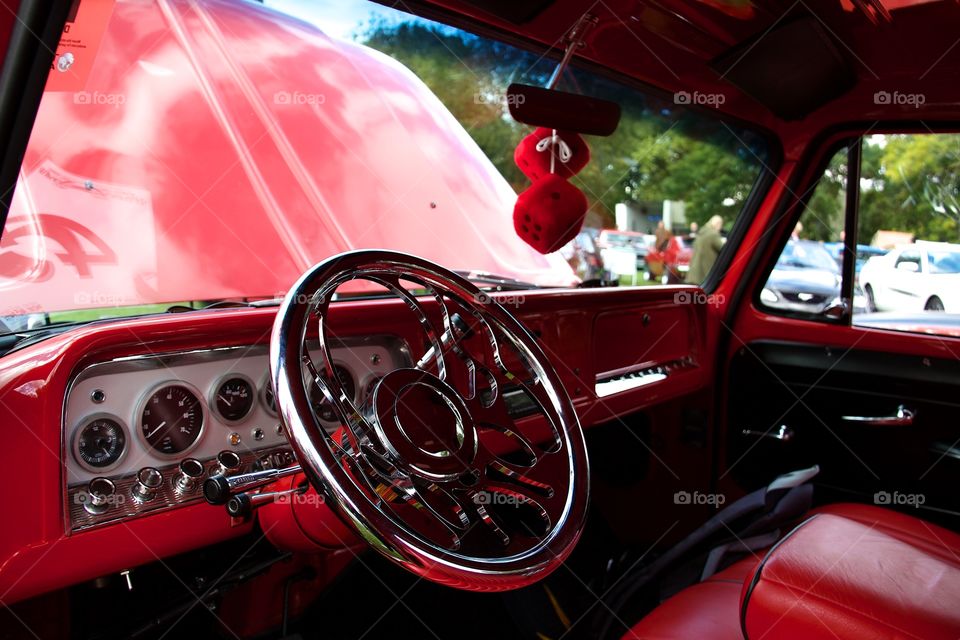 Red Car interior and red wheel