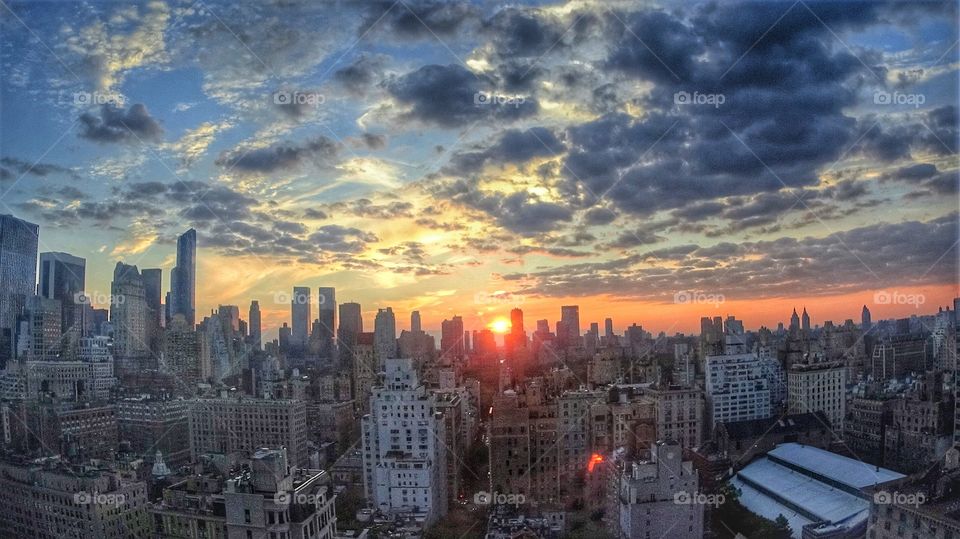 View of city at sunset