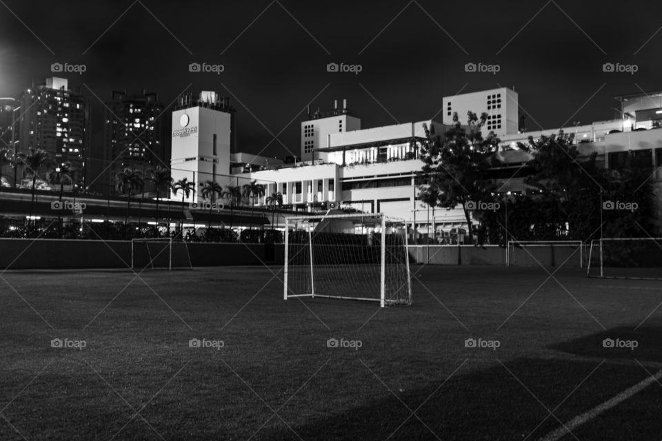 Lonely football field. Waiting for the footballers to fill it up again.