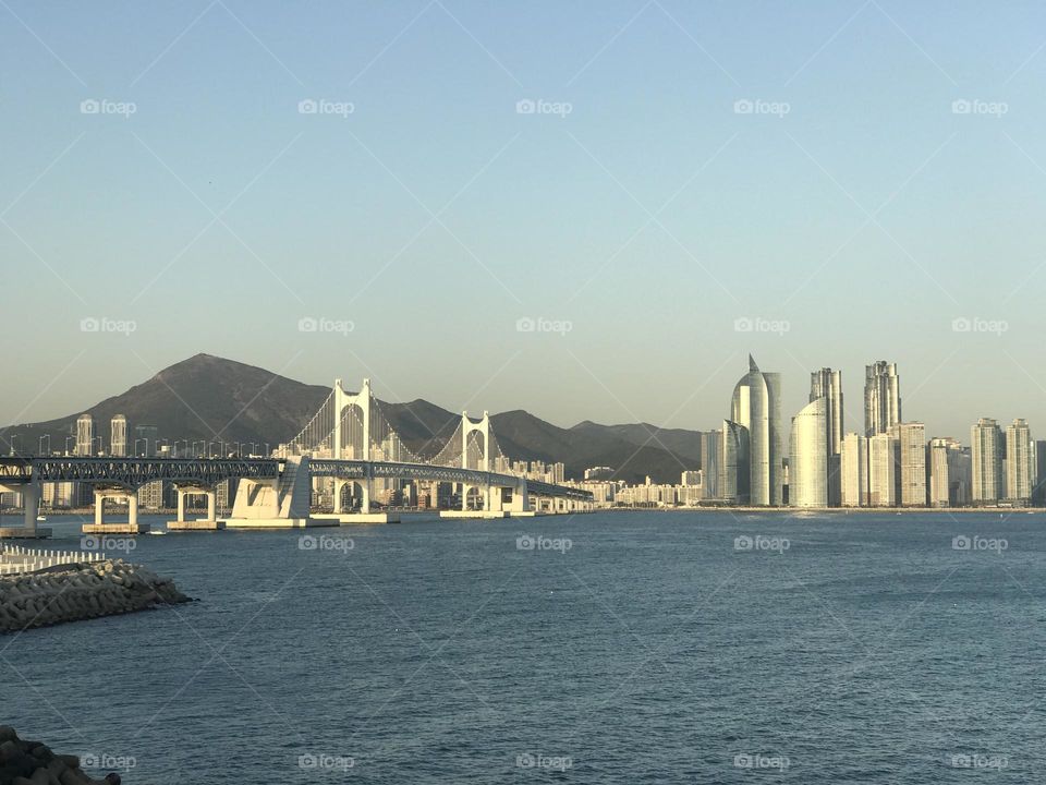 City scape with the river in Busan, South Korea 