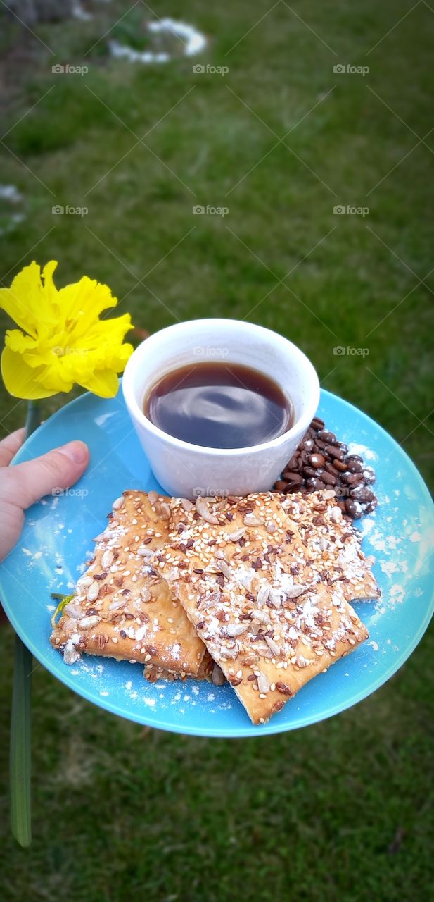 cakes and coffee on the plate