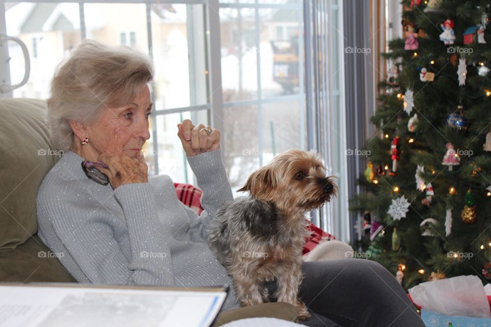 Elderly and little dog