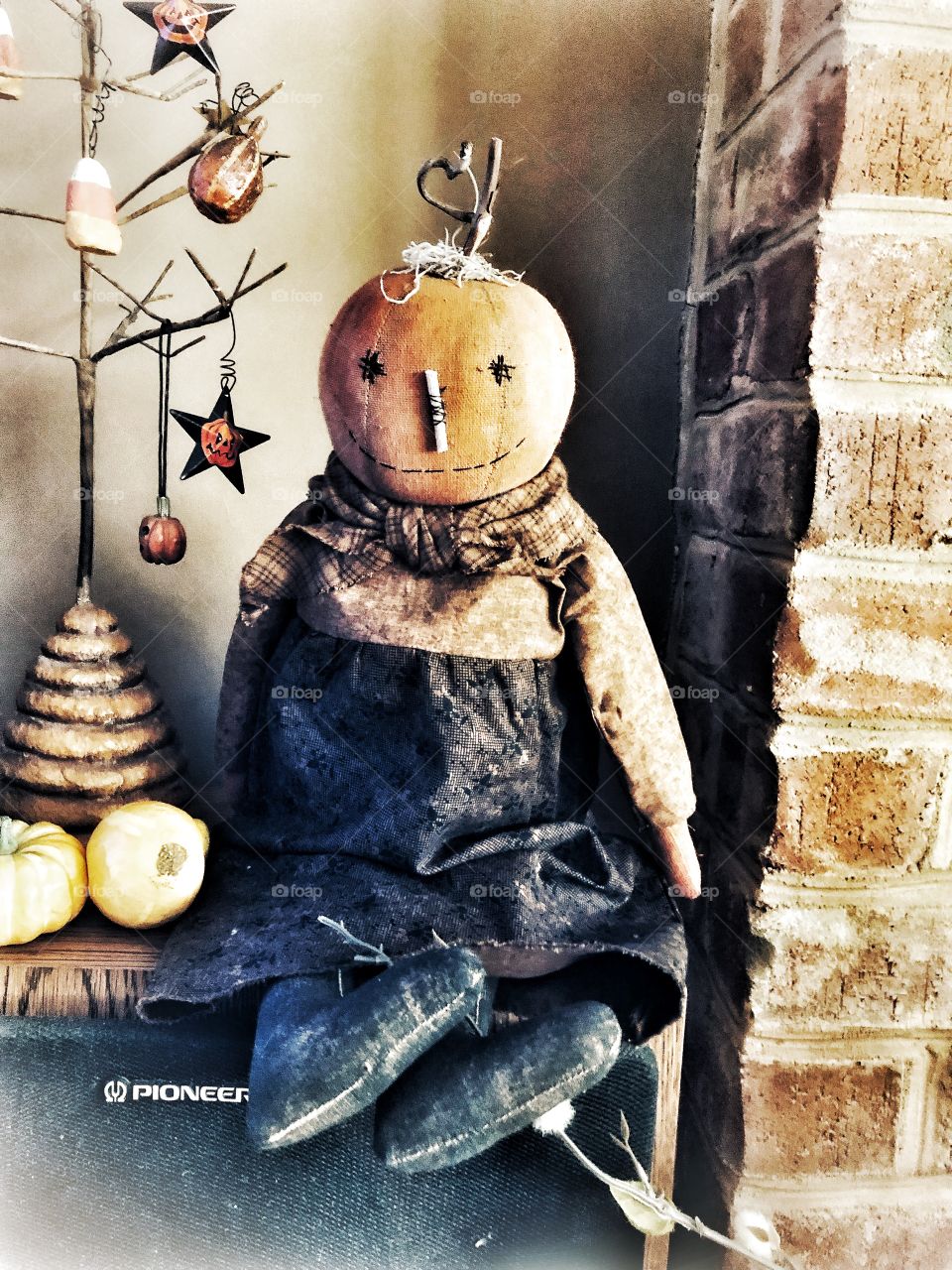 Primitive pumpkin folk art doll handmade autumn home decoration Halloween decorations 