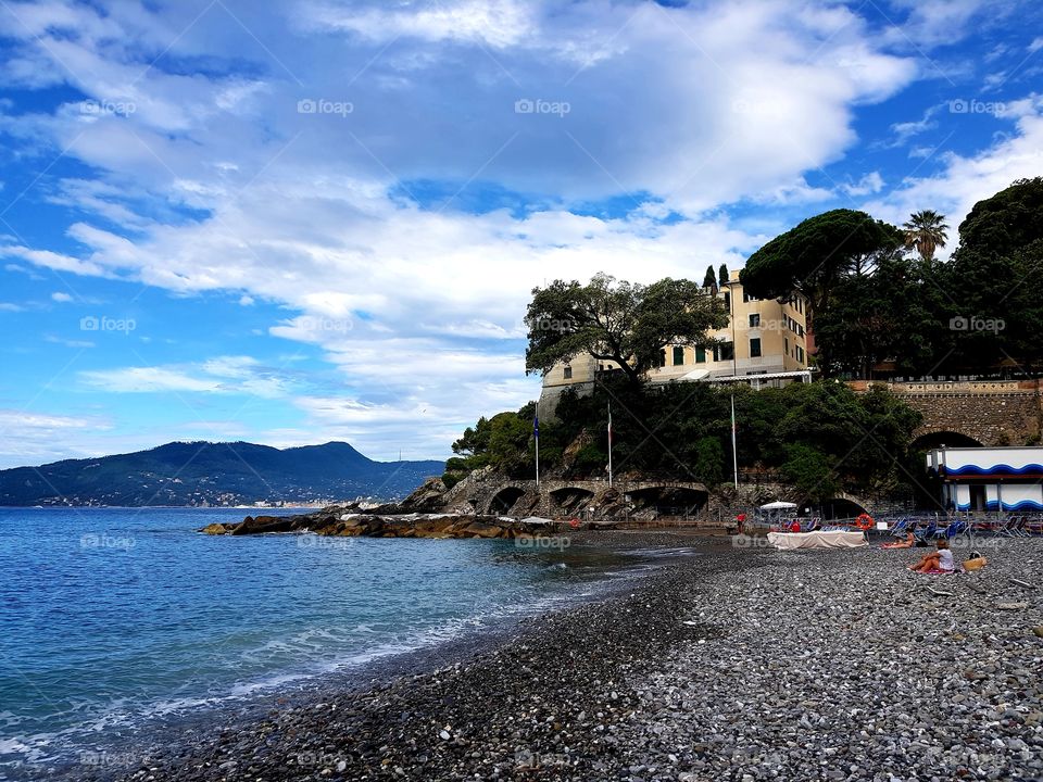 From the beach at Zoagli, Genova, Liguria, Italy.