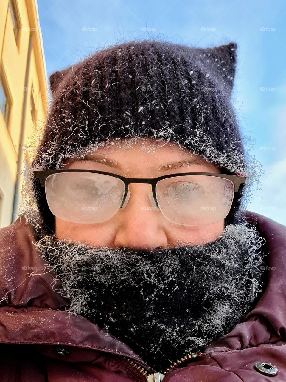 Selfie series : winter frosty day outdoor selfie 