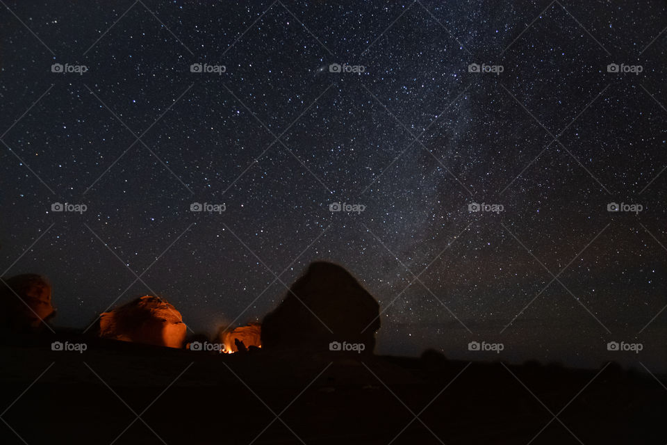 Romantic camping night under beautiful milky way at Egypt country side ,White desert