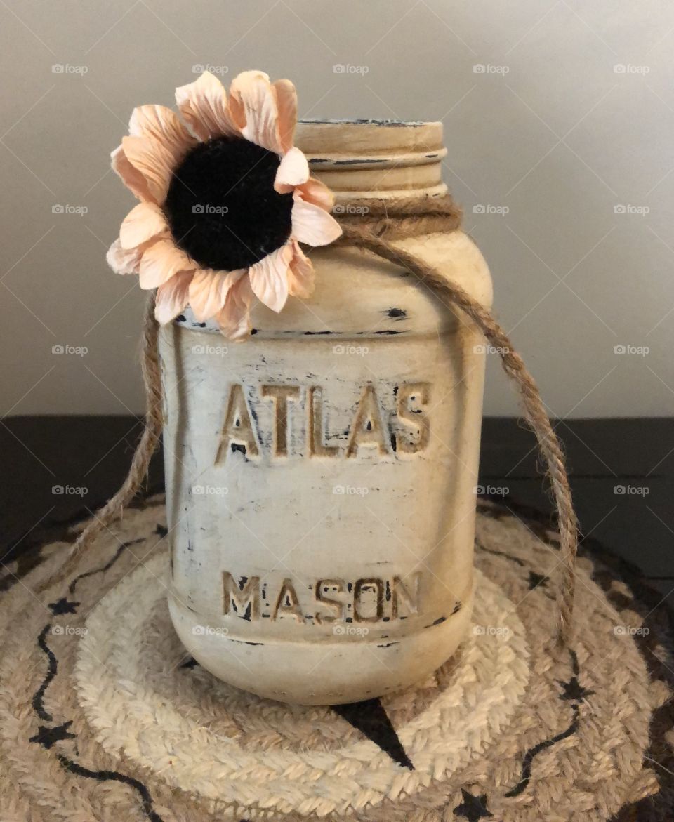 Painted Atlas mason glass jar repurposed hobby craft 