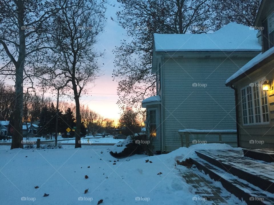 Winter sunset silhouette 