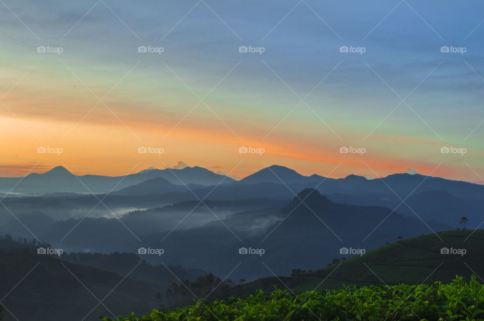 View of mountain range in morning