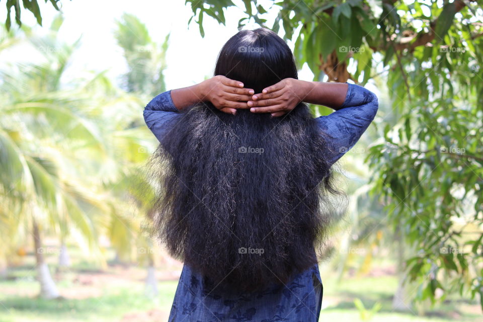 Black long hair of indian woman