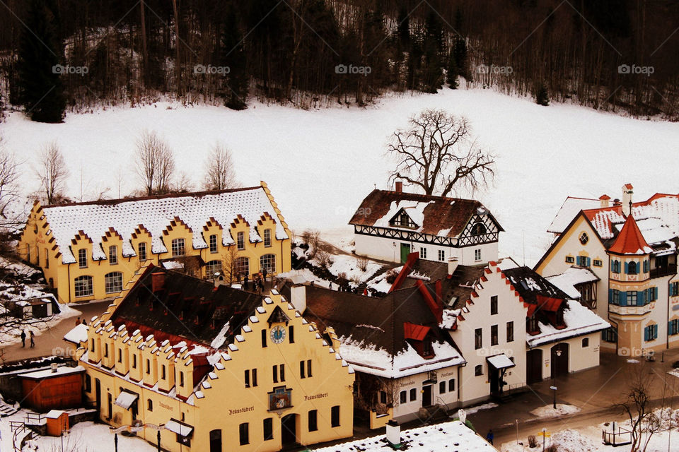 Roofs of houses covered by snow