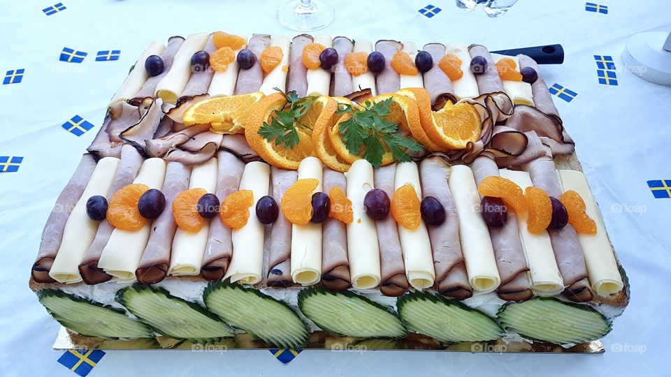 Smörgåstårta  - Typical Swedish food sandwich cake 