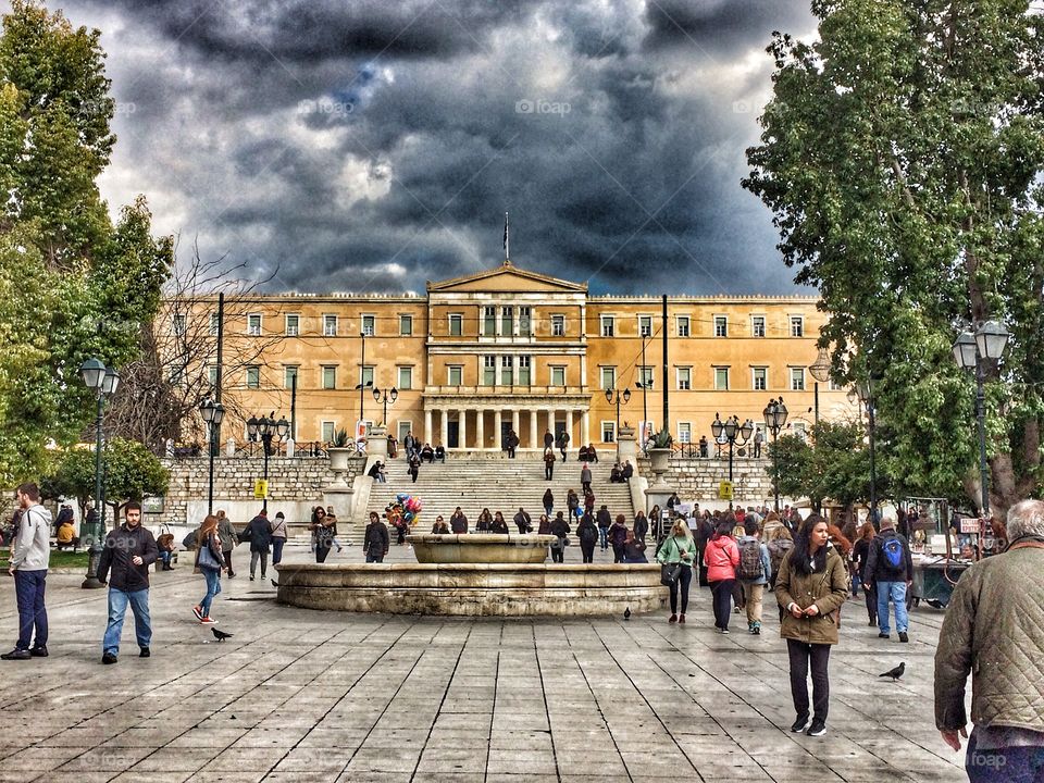 Athens Parliament Greece cloud  people

