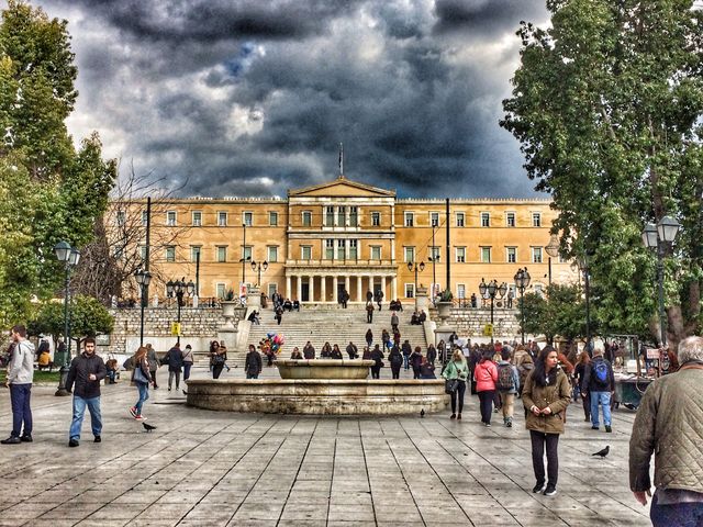 Athens Parliament Greece cloud  people

