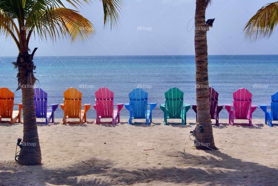 Colorful chairs on beach