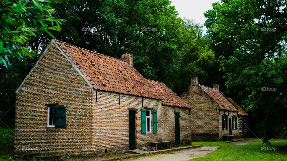Old houses at museum Domain Bokrijk in Belgium.