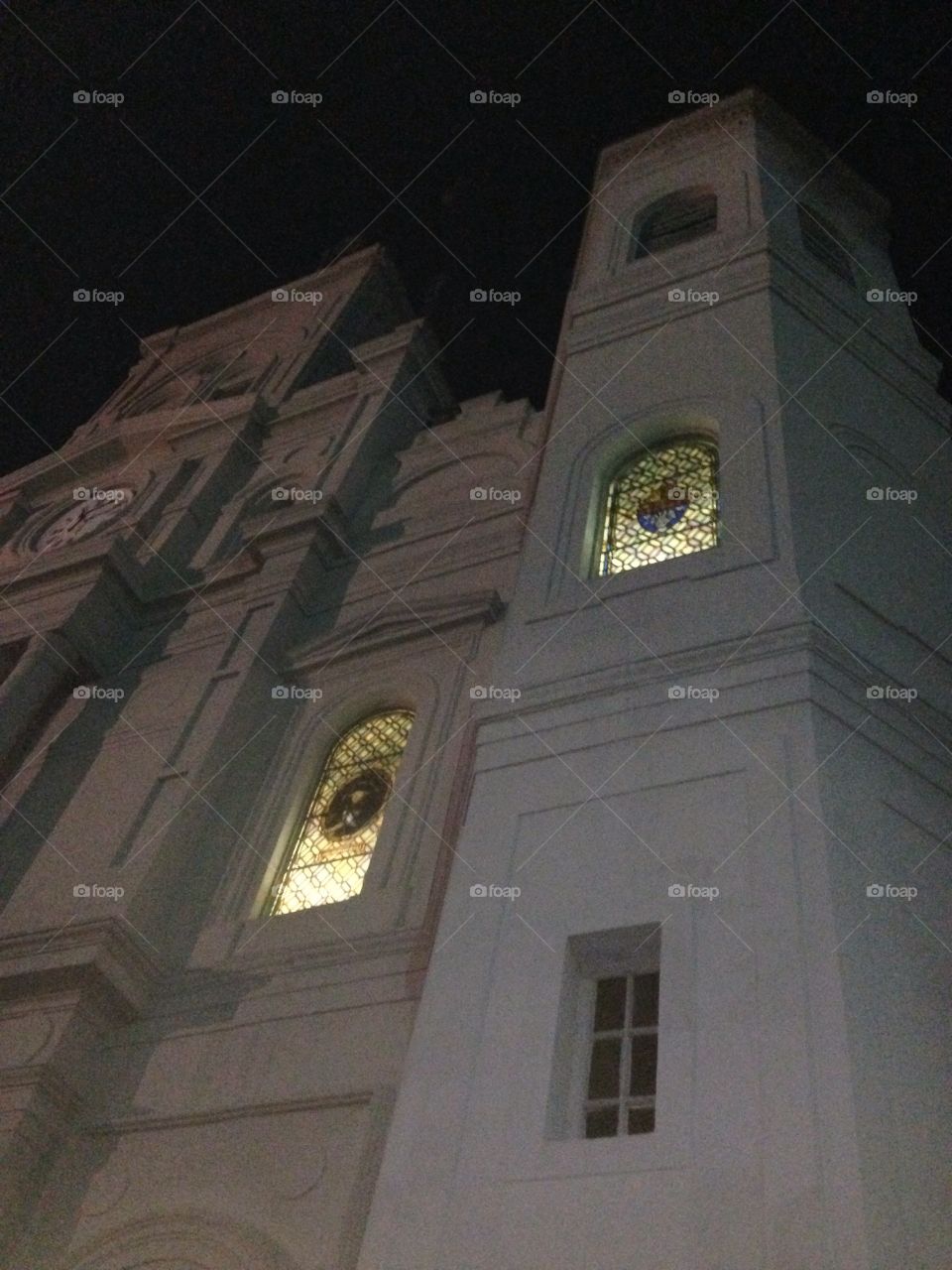 This beautiful landmark has beautiful dark lighting in the evenings. Alway a beautiful sit to behold when walking thru the French Quarter.