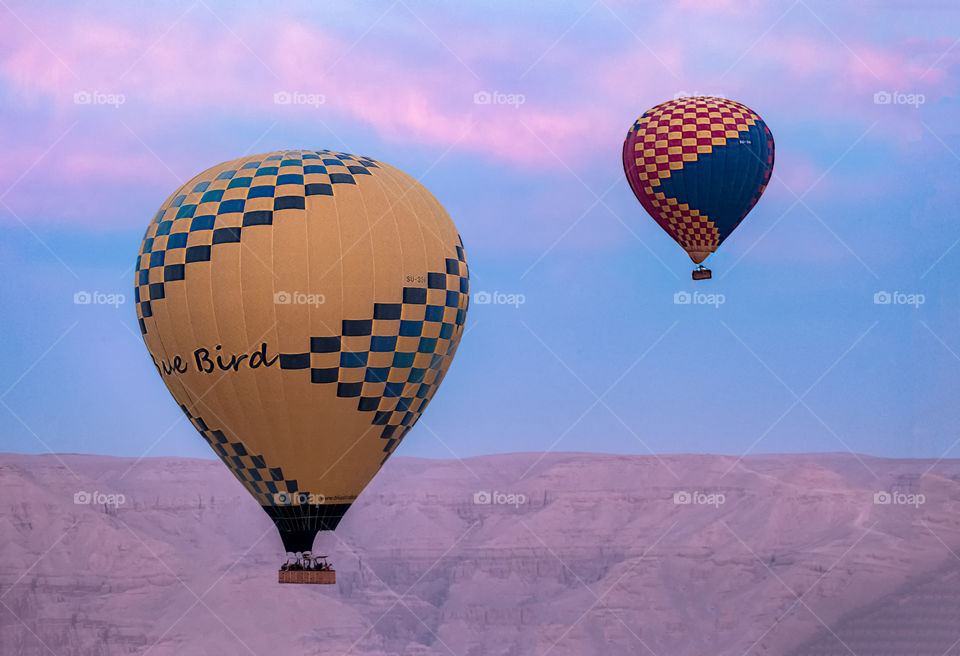 Balloon over the desert scene in Egypt