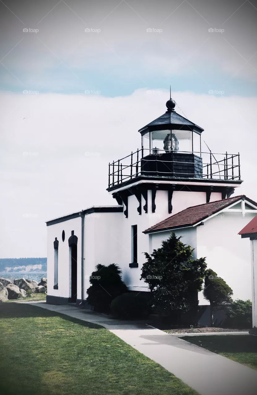 The beautiful lighthouse at Point No Point in Hansville,Washington near the Puget Sound 