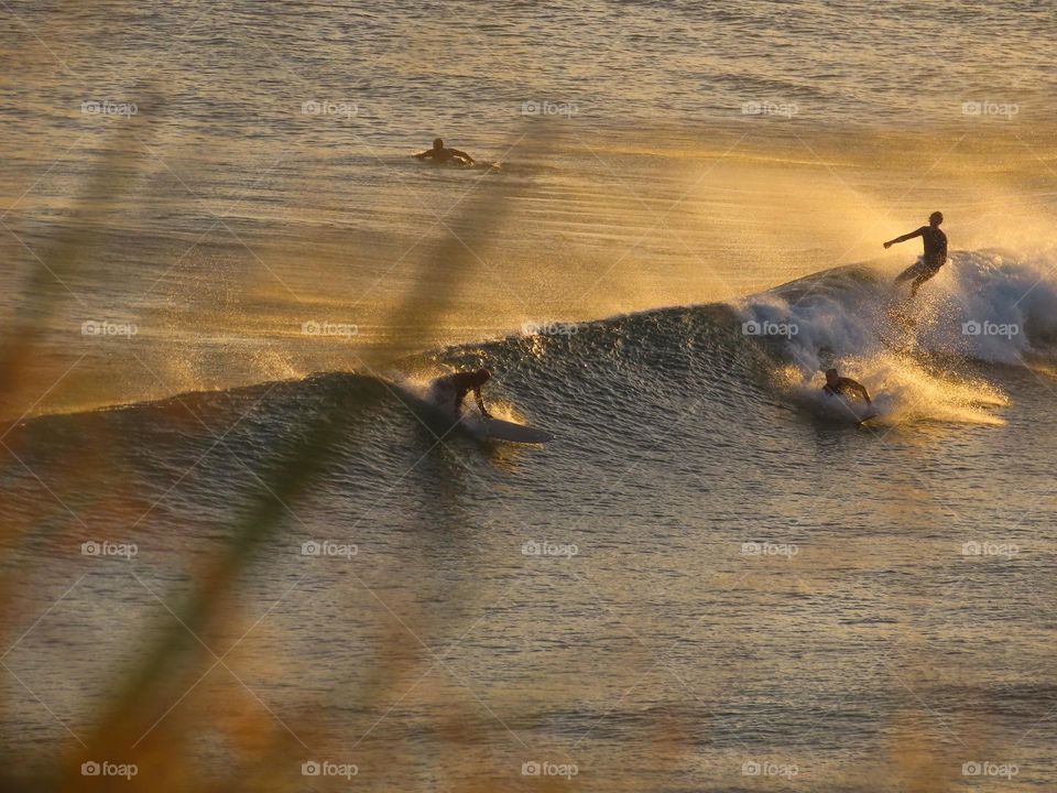 Summer sunset surfing